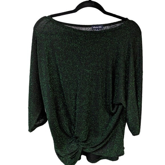 Green Glittering Chic Cozy Sparkly Shiny Glam Olivia blu sweater Size Small - Picture 2 of 6